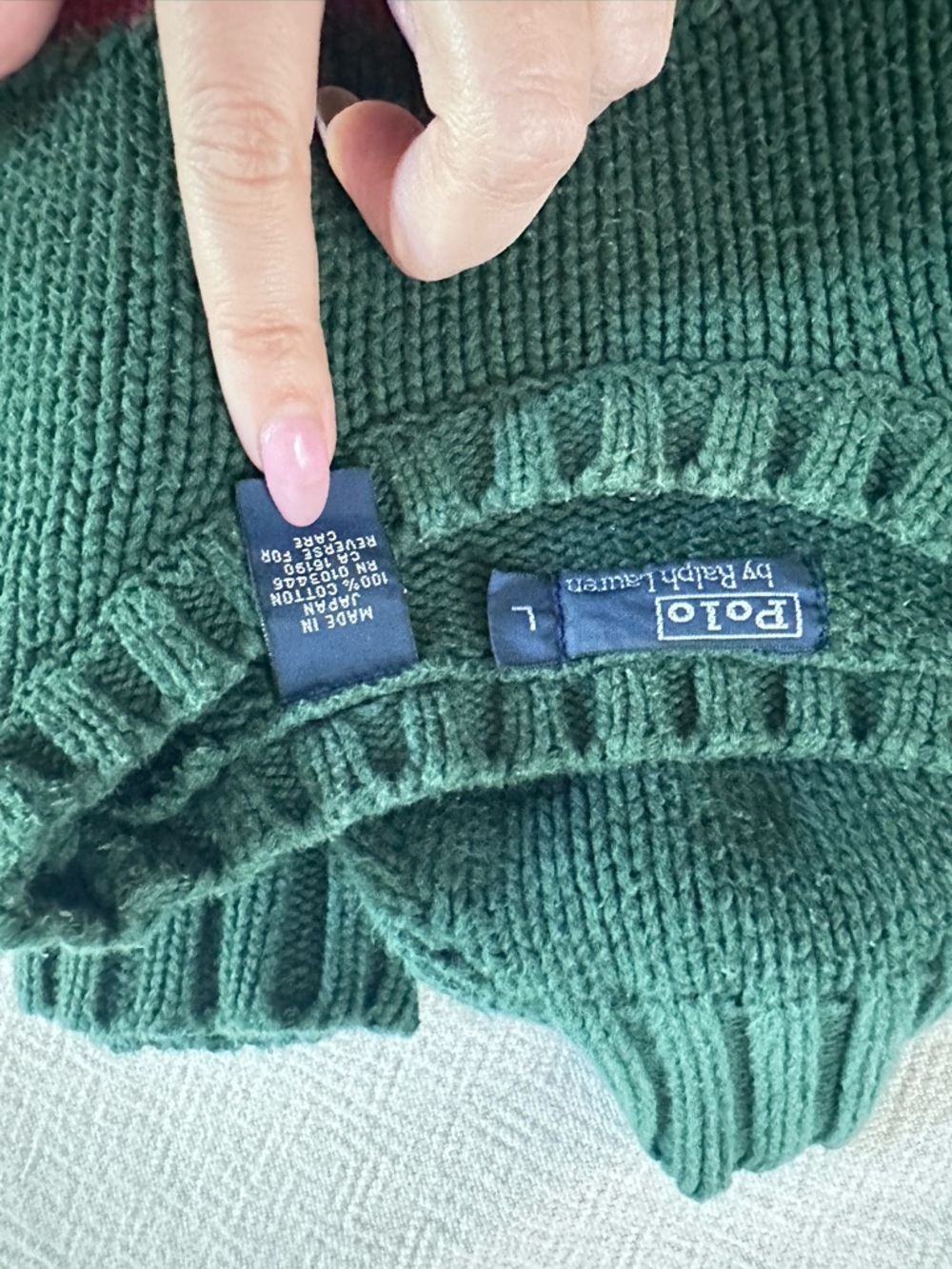 Vintage Polo by Ralph Lauren green American flag sweater, size L - Picture 10 of 11